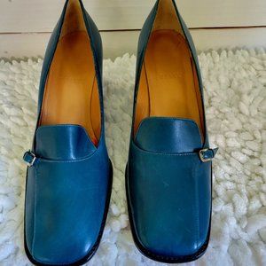 Bally, Blue Wedge Heels, 8.5